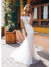 Beaded White Lace Tulle Chic Wedding Dress